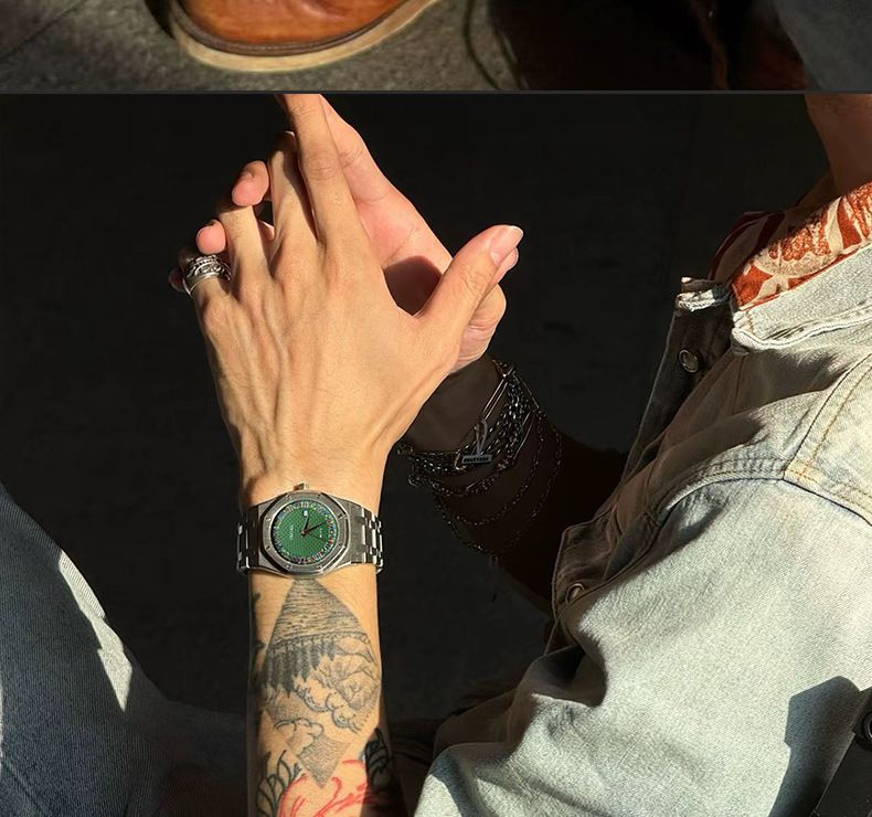 Men's quartz watch waterproof roman numerals steel strap