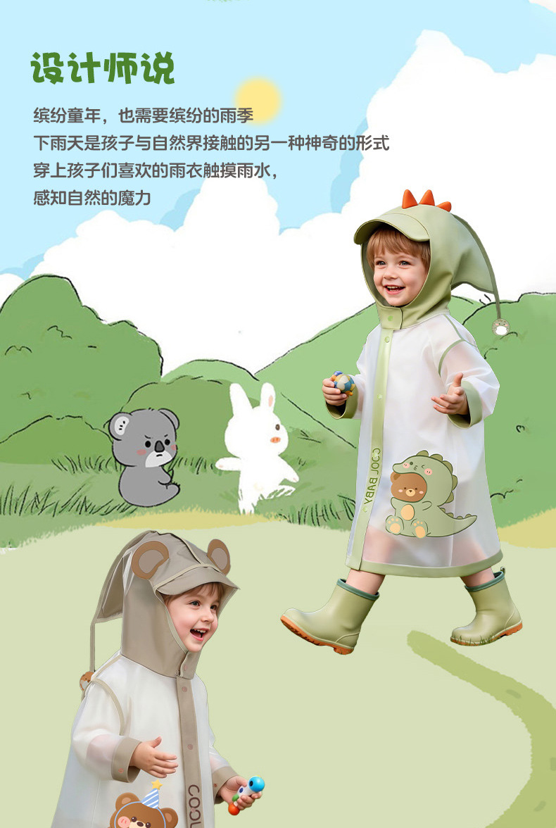 Beimei children's raincoat ages 3-6, EVA with backpack opening