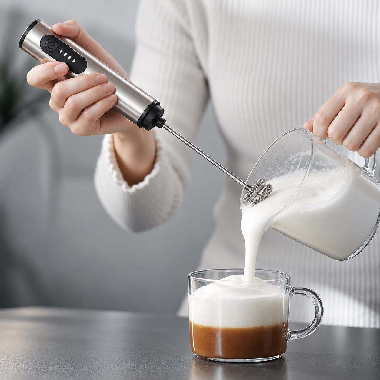 Elektrischer Milchaufschäumer, Kaffee, manueller Quirl, tragbar