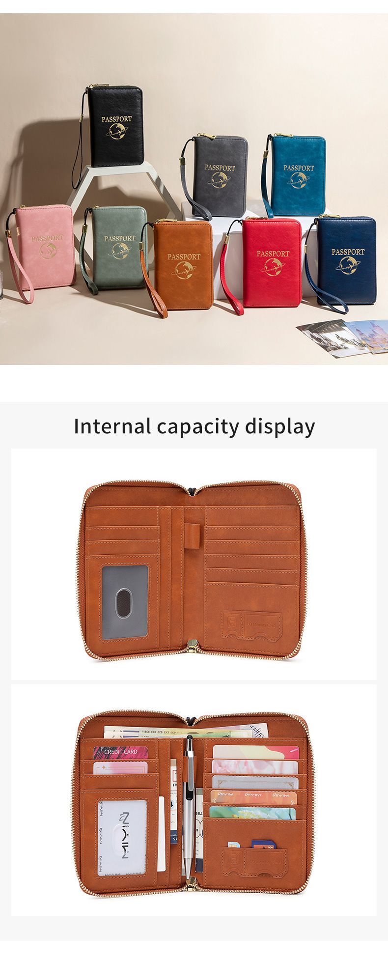 RFID passport wallet, multi-functional, magnetic protection