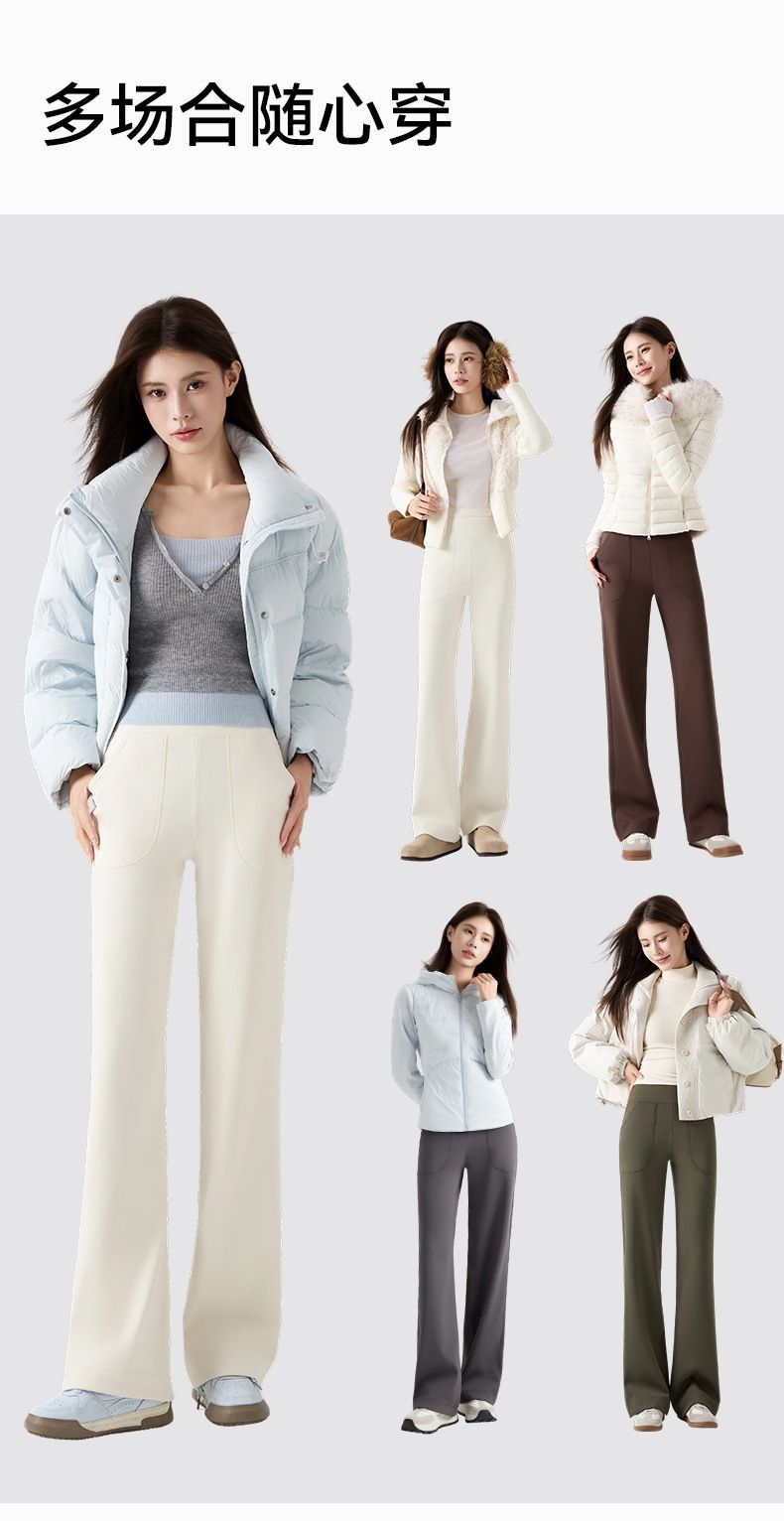 Wide-Leg Yoga Pants Fleece-Lined Large Pockets Winter