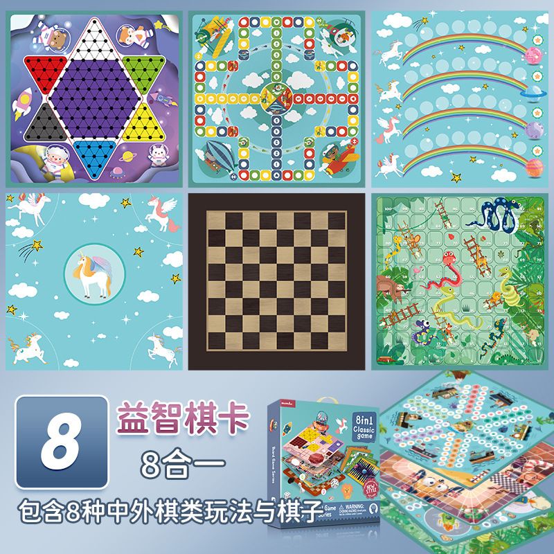 8-in-1 Schachspiel-Set, Schach Dame Backgammon Militärschach
