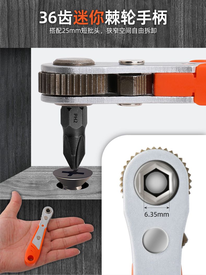Ratchet screwdriver set with flat, Phillips and Torx bits