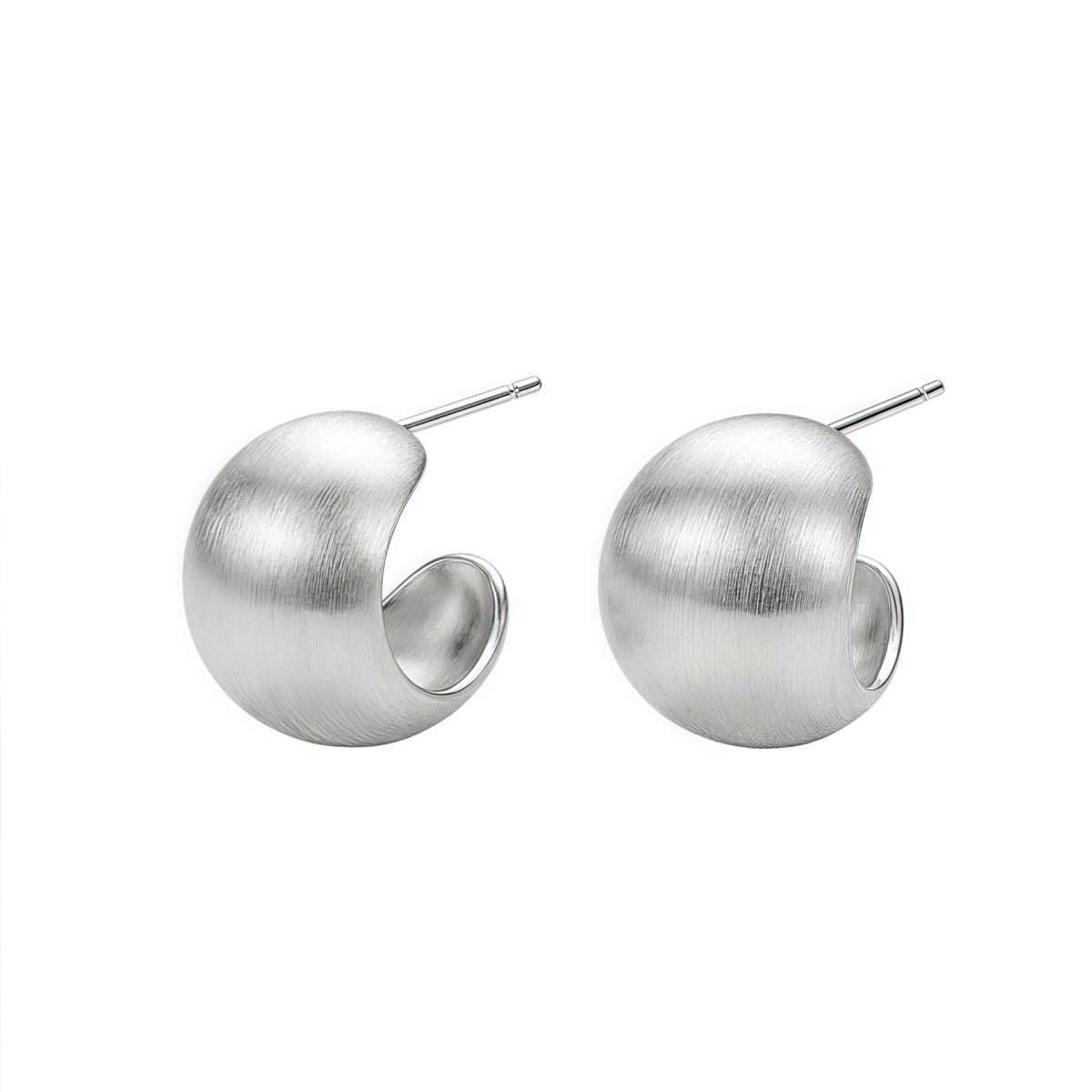 S999 sterling silver needle earstud, metal brushed, unique design
