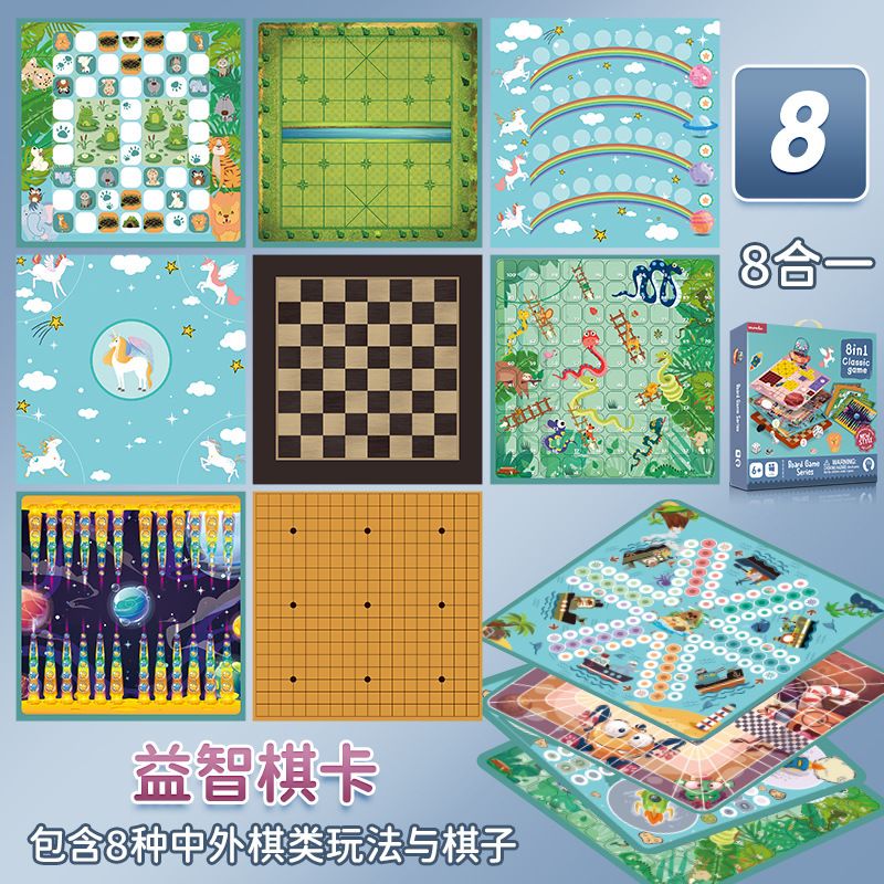 8-in-1 Schachspiel-Set, Schach Dame Backgammon Militärschach