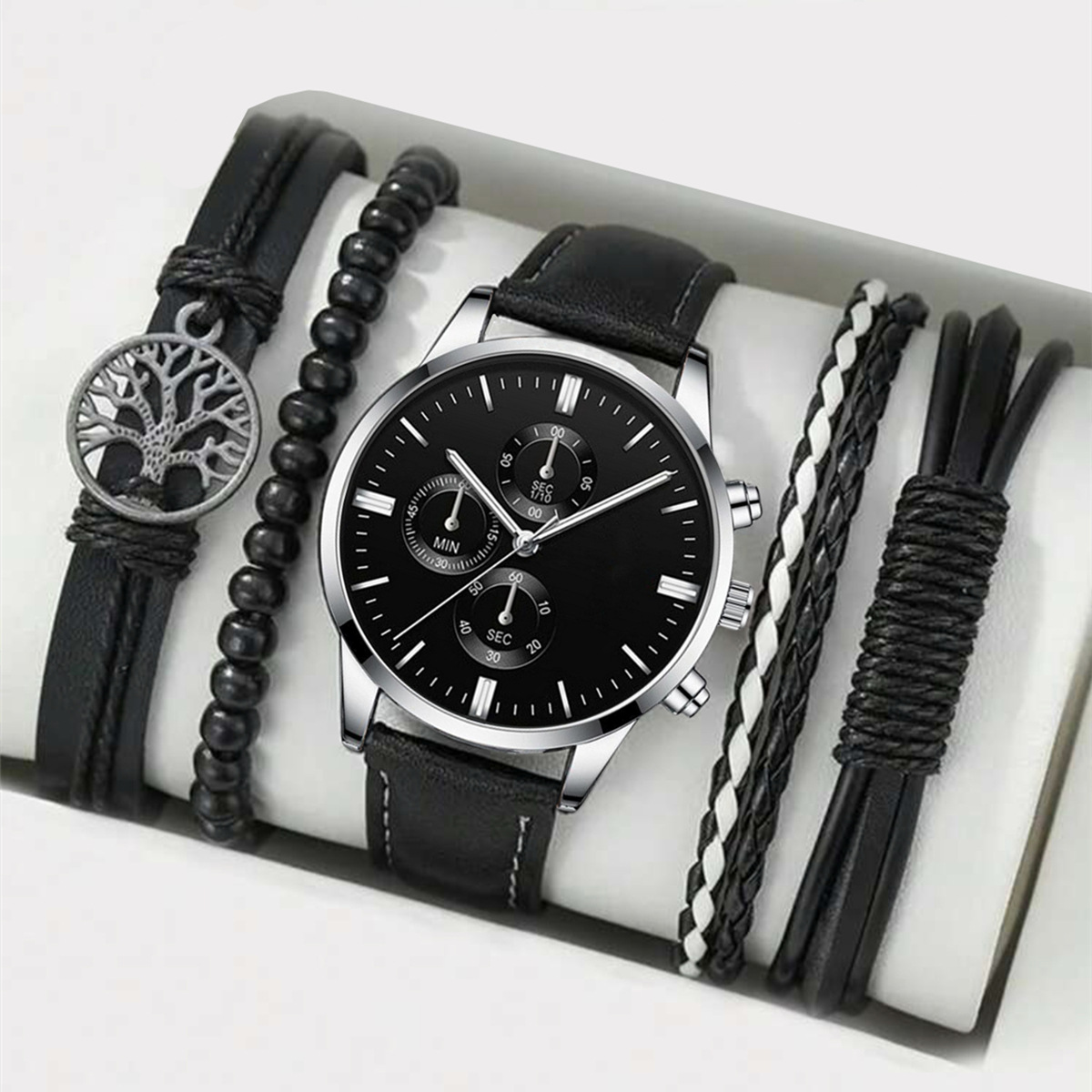 Herren-Ledergürtel, Uhr und Armband Set