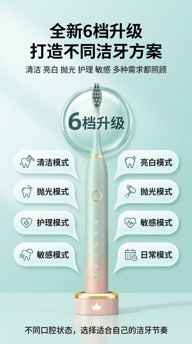 源头工厂超声波电动牙刷感应充电成人软毛全自动电动牙刷跨境批发