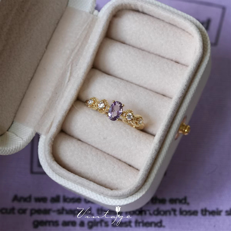 Purple open design ring for women, vintage style, versatile