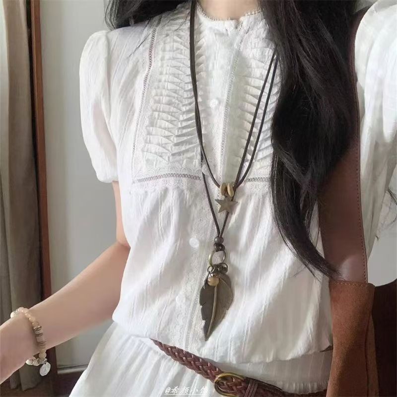 Round ring pendant necklace, black cord, long chain style