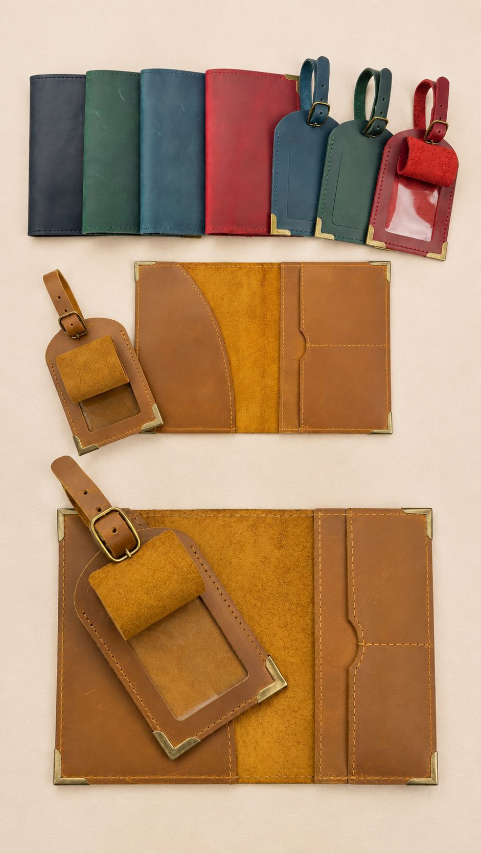 Crazy Horse Leder Reisepass-Tasche mit Vintage Gepäckanhänger