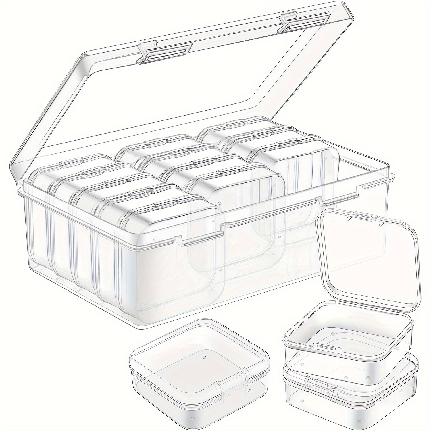 Clear plastic storage box set, square shape, desktop organizer