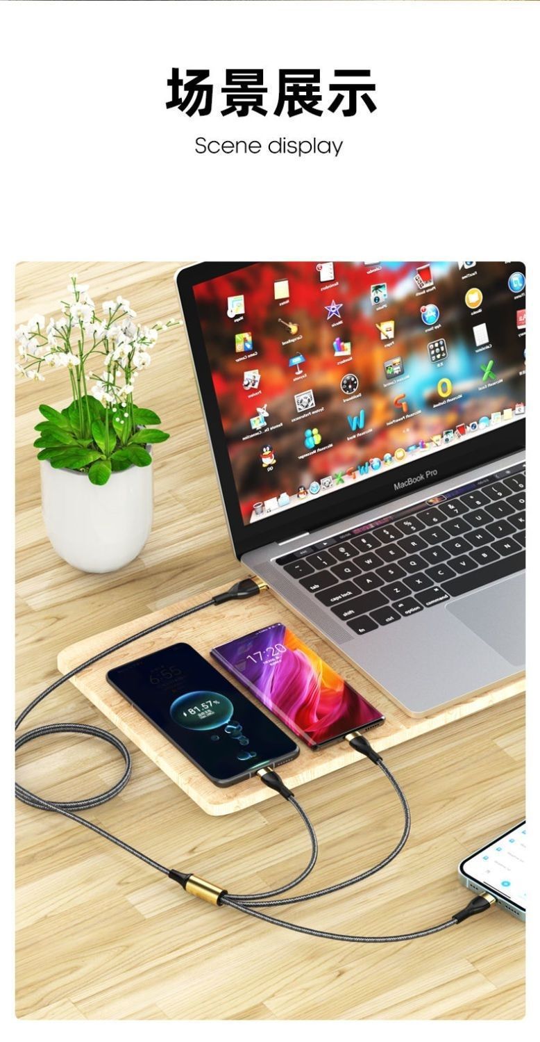 Altın kaplı 100W manyetik şarj kablosu, 3-in-1 LED ışıklı
