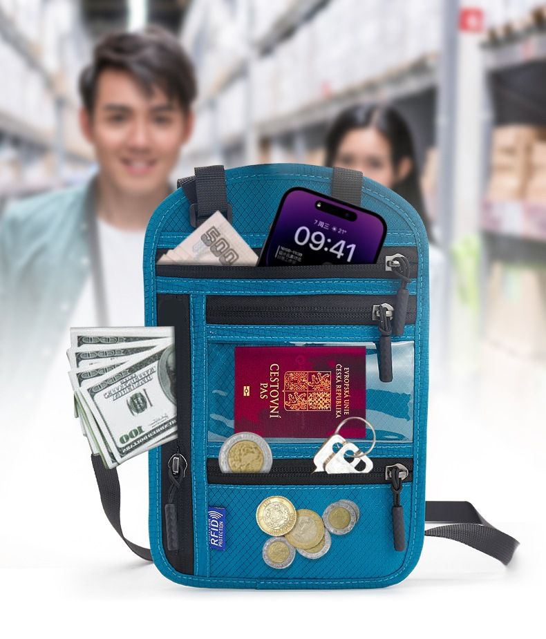 Çok işlevli RFID belge çantası, boyun askılı