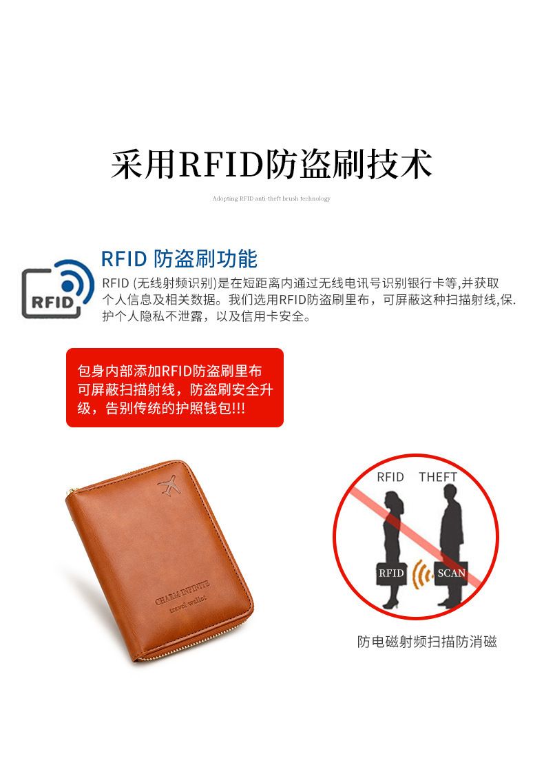 RFID Korumalı Pasaport Çantası, Fermuarlı