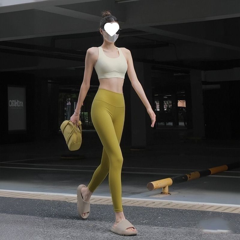 专业运动瑜伽裤女裸感高腰收腹提臀紧身亮色系健身裤落叶黄灰