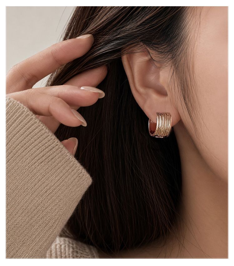 S999 silver textured wide-edge women's earrings
