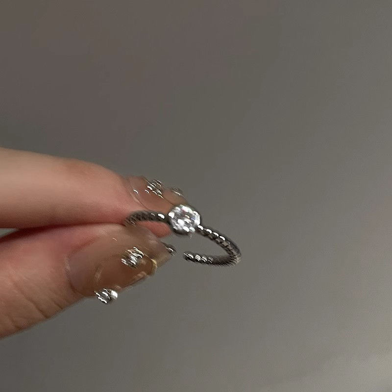 Women's ring, minimalist zircon metal, open design, index finger