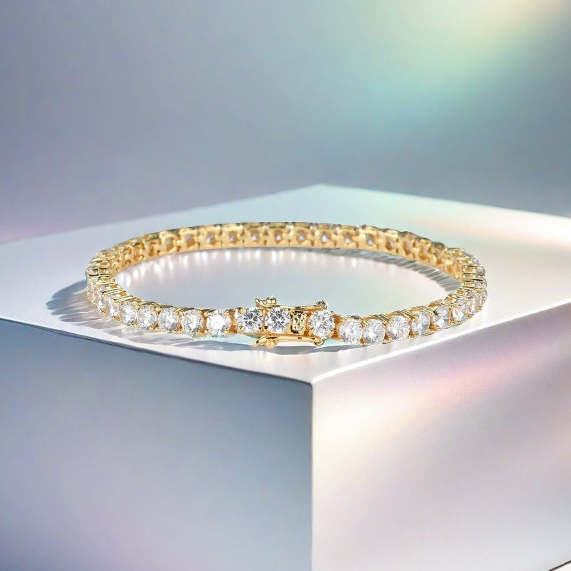 Tennis bracelet with white zirconia, silver jewelry, high-gloss, premium feel