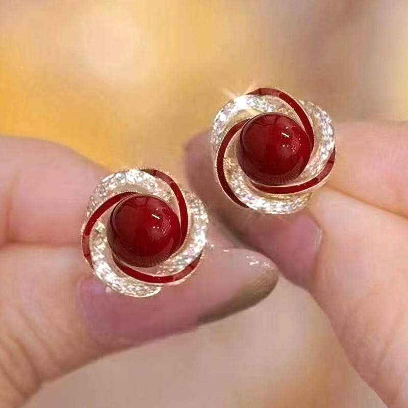 925 Silver Stud Earrings Women French Style Luxury Elegant