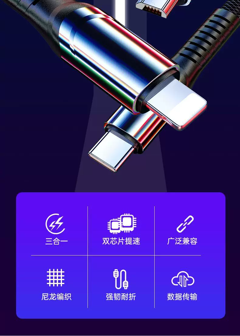 Shunwang 240W 1'den 3'e hızlı şarj seti 3'ü 1 arada, Apple/Huawei uyumlu