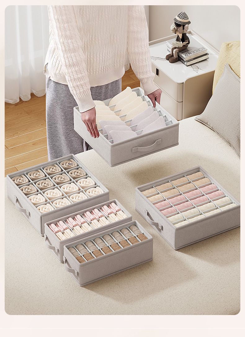 Lingerie storage box with compartments for socks and bras