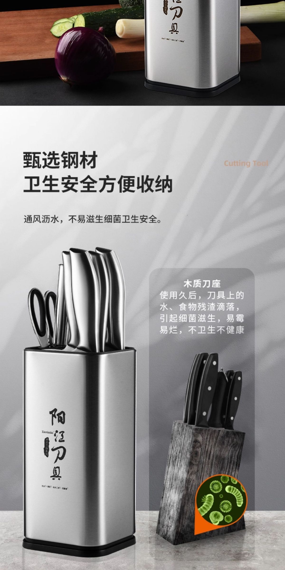 Yangjiang kitchen knife and cutting board set, 2-in-1