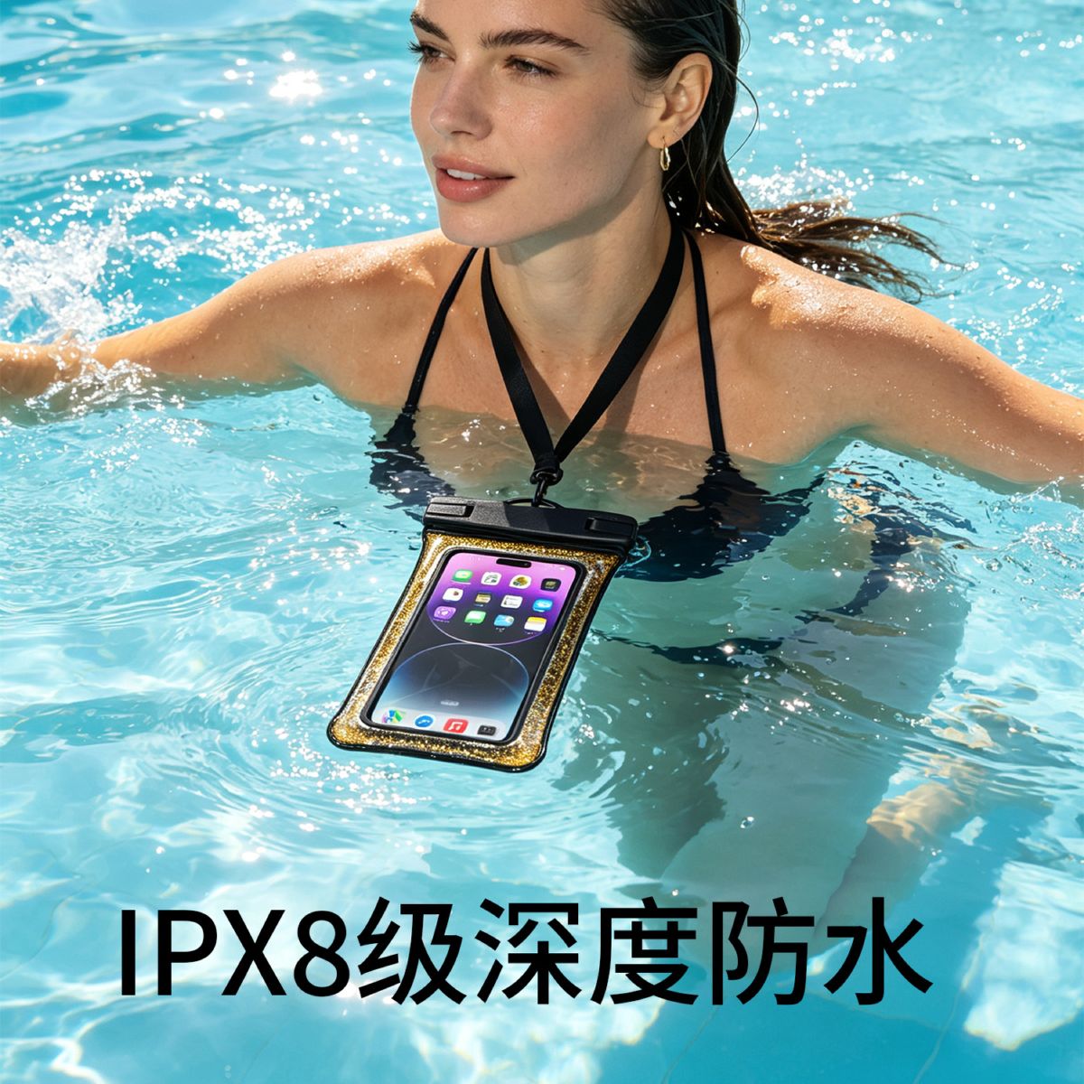 Parlak telefon su geçirmez çantası, IPX8, dokunmatik