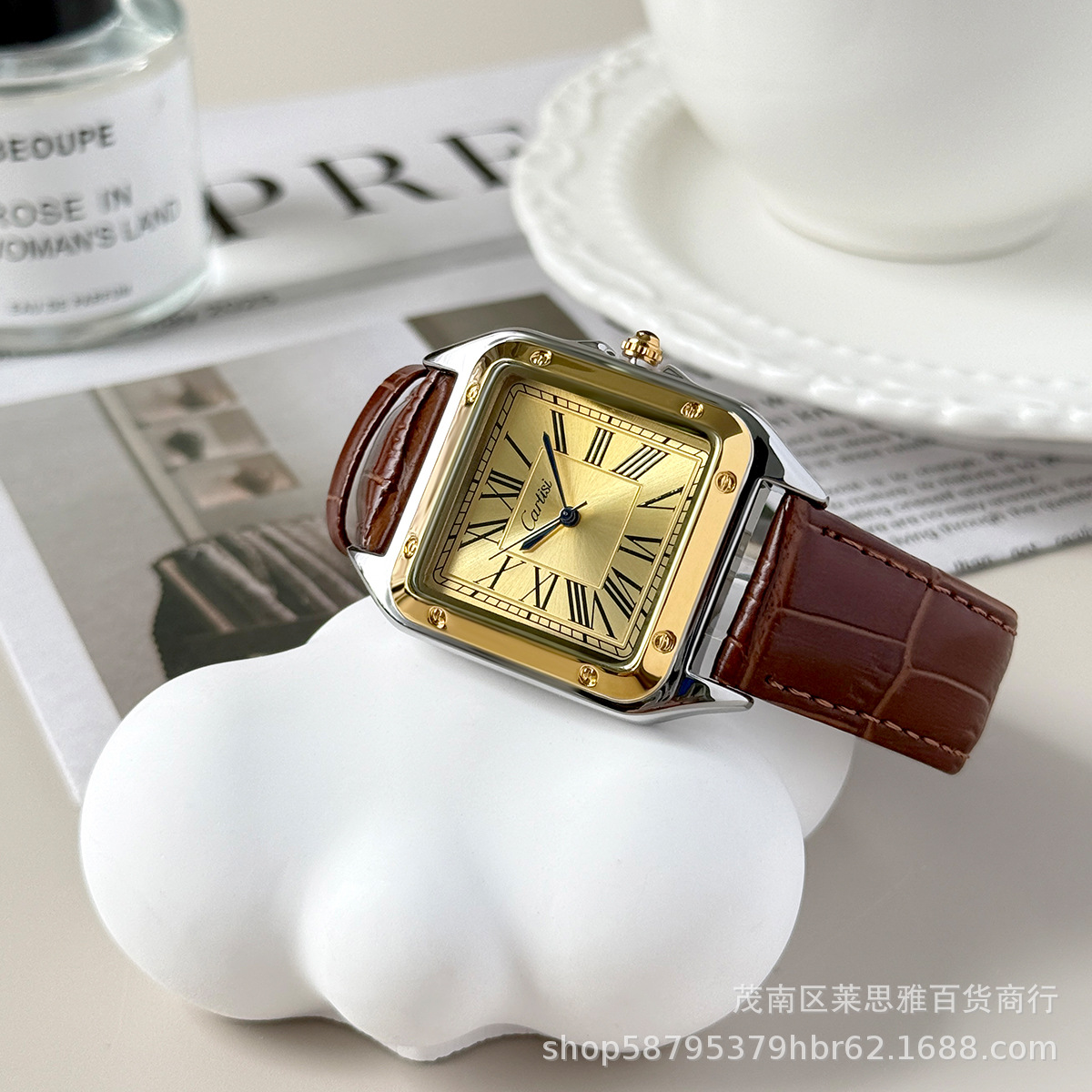 Cartisi men's wristwatch, square, roman numerals, leather strap