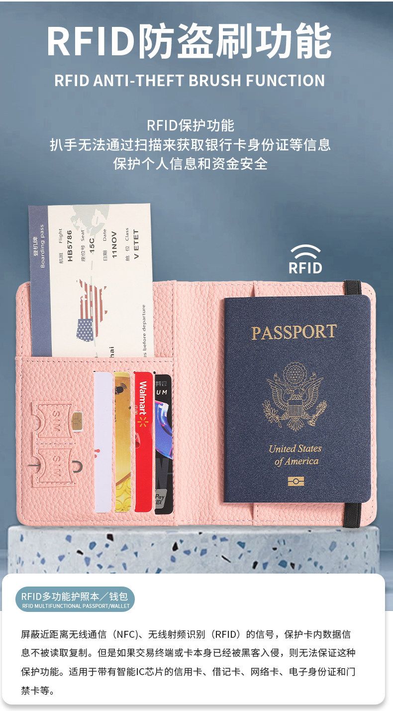 Reisepass-Geldbörse mit RFID-Schutz und Kartenfächern