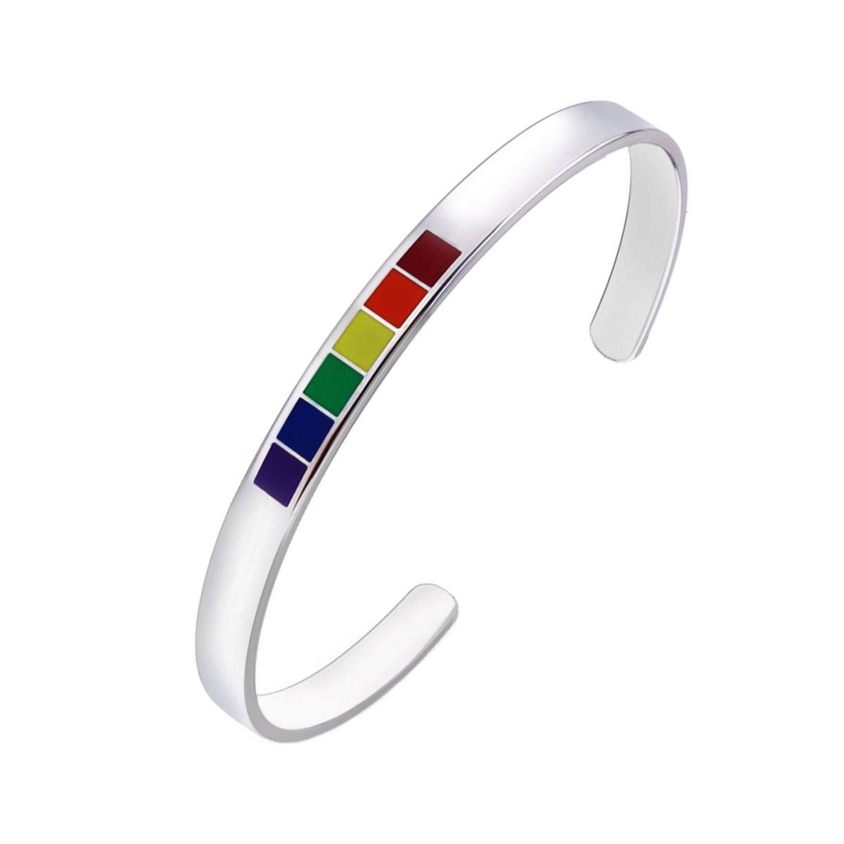 Stainless steel rainbow C-shaped open bangle 6MM