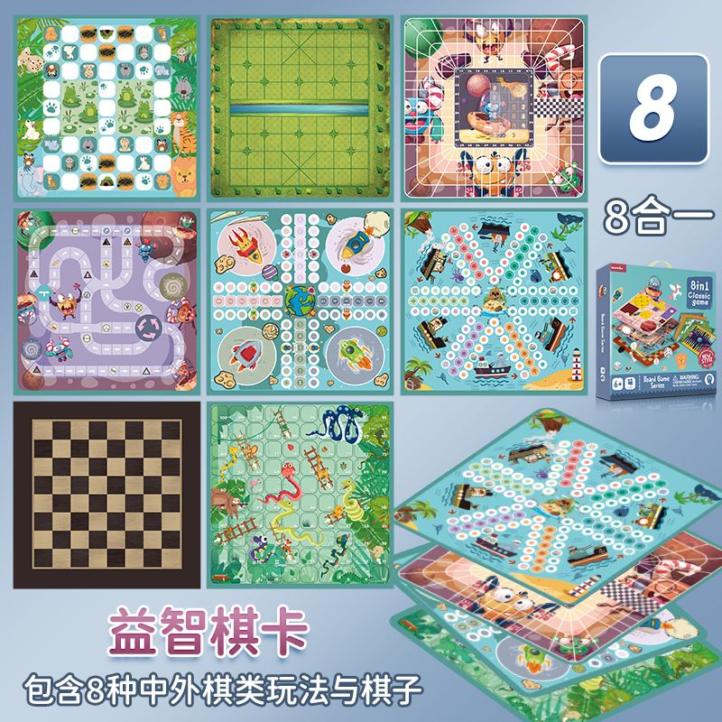 8-in-1 Schachspiel-Set, Schach Dame Backgammon Militärschach