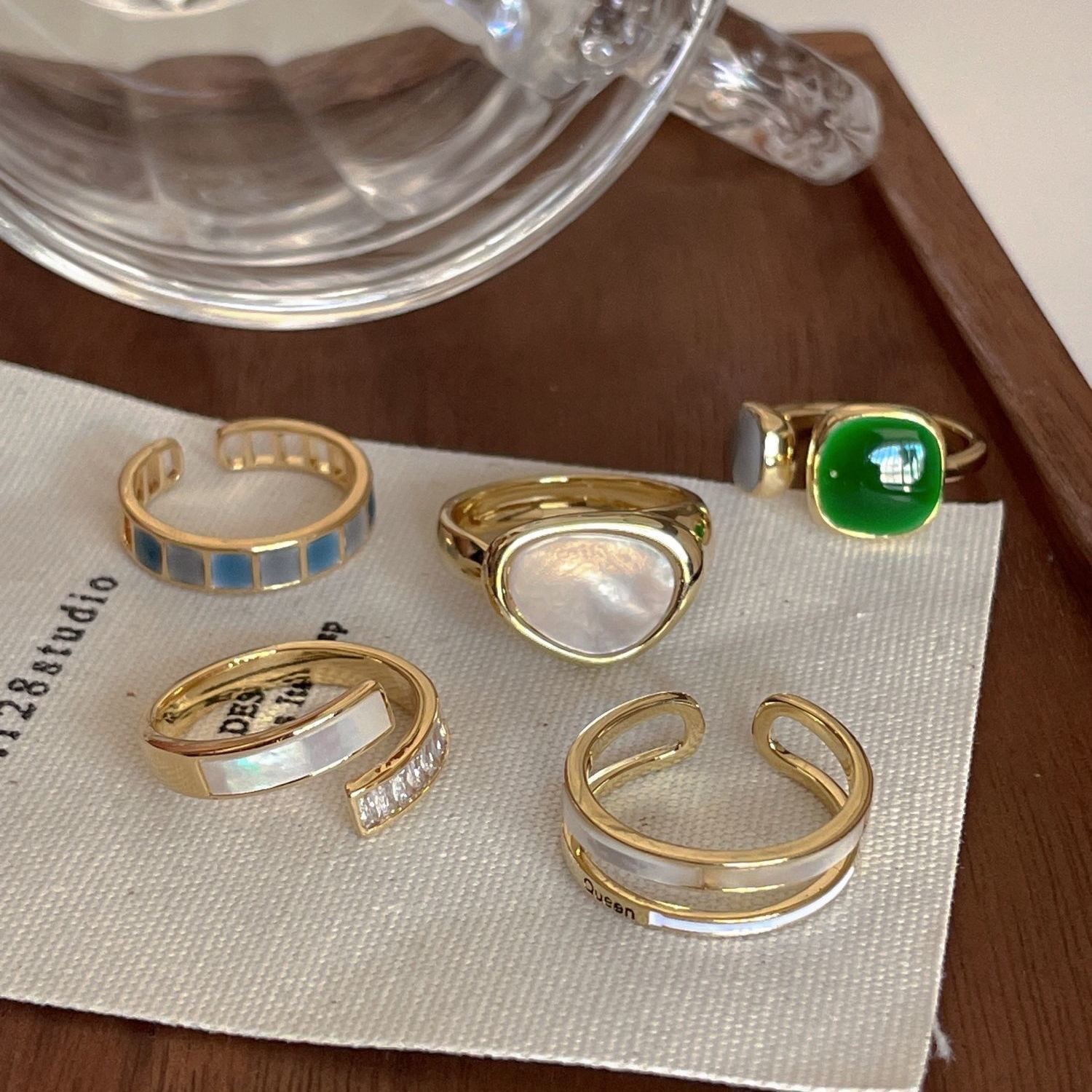 Emerald gemstone open statement ring for women