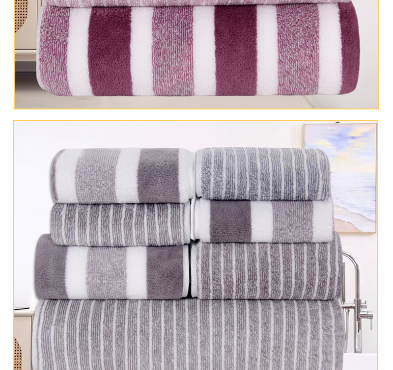 8-teiliges Korallenfleece-Handtuchset, breite Streifen