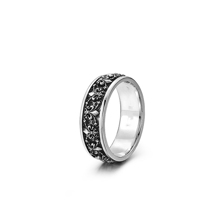 Chiba silver iris flower ring for men adjustable open