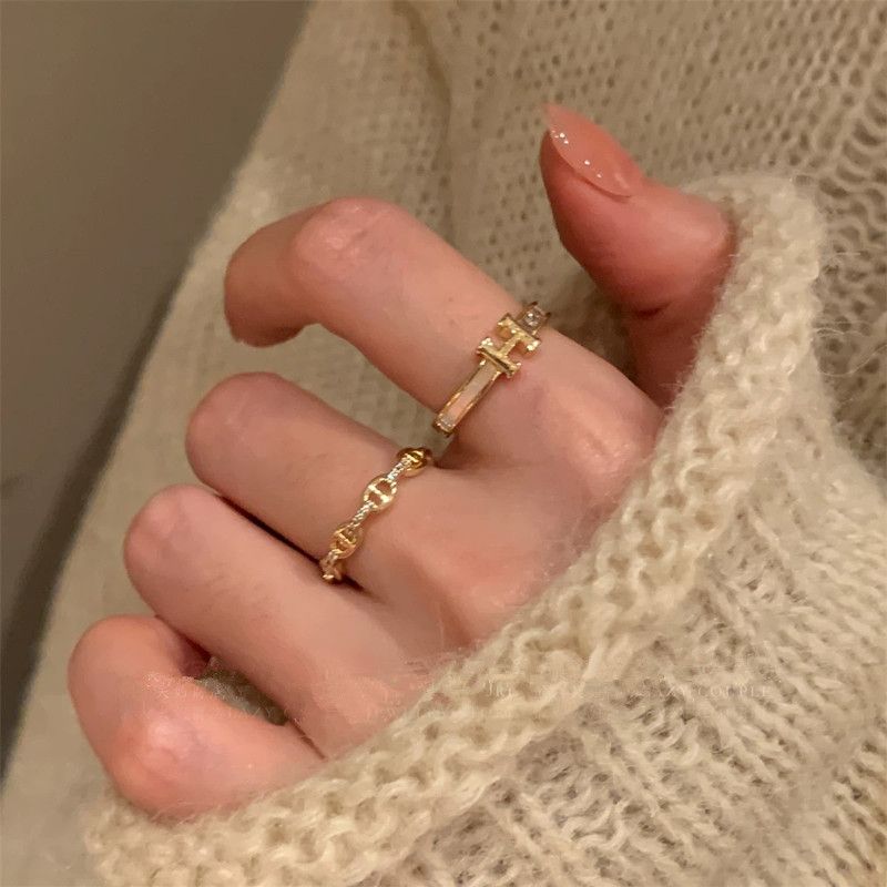 H-letter zircon stackable women's ring