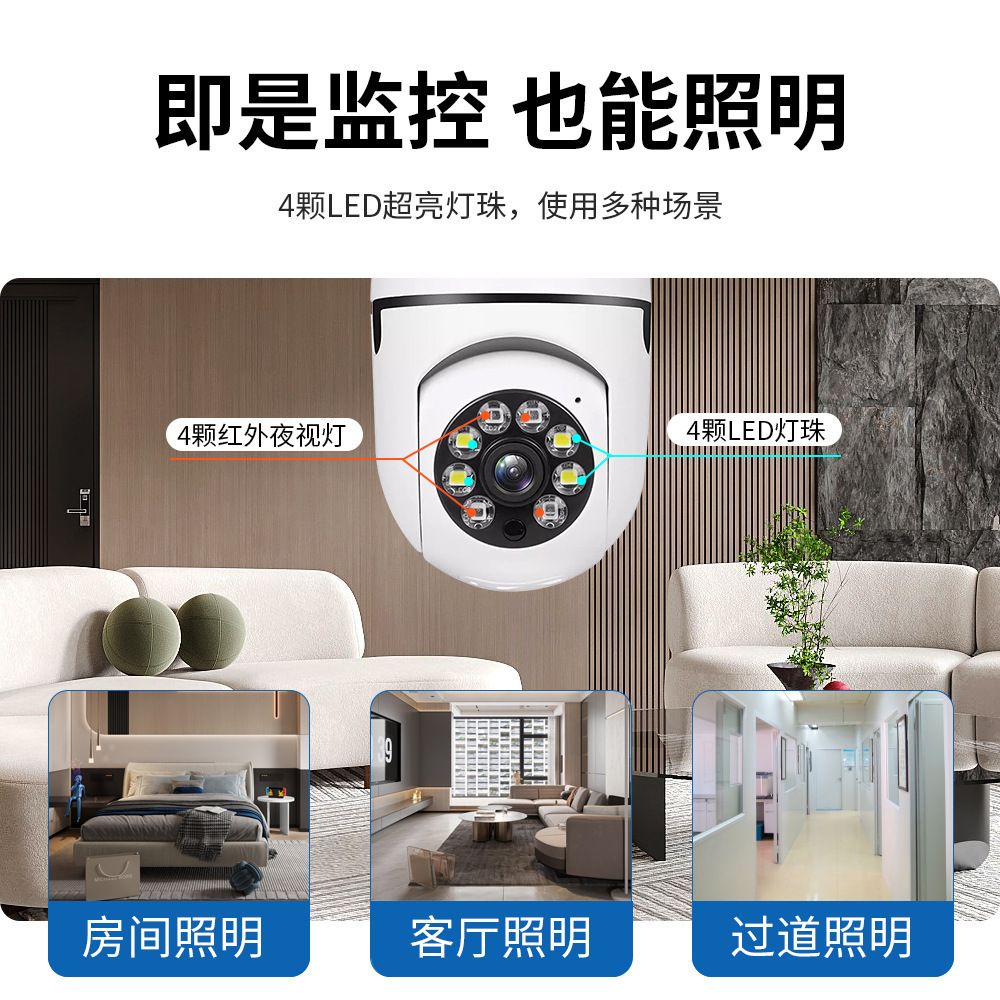 WiFi light bulb camera, 360-degree panoramic view, HD night vision