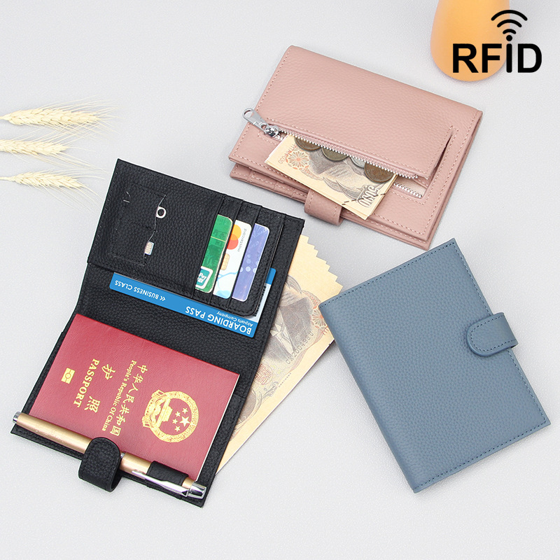 Dış ticaret yeni hakiki deri pasaport çantası, unisex, ultra ince RFID çok fonksiyonlu cüzdan, bilet tutucu, pasaport belge çantası.