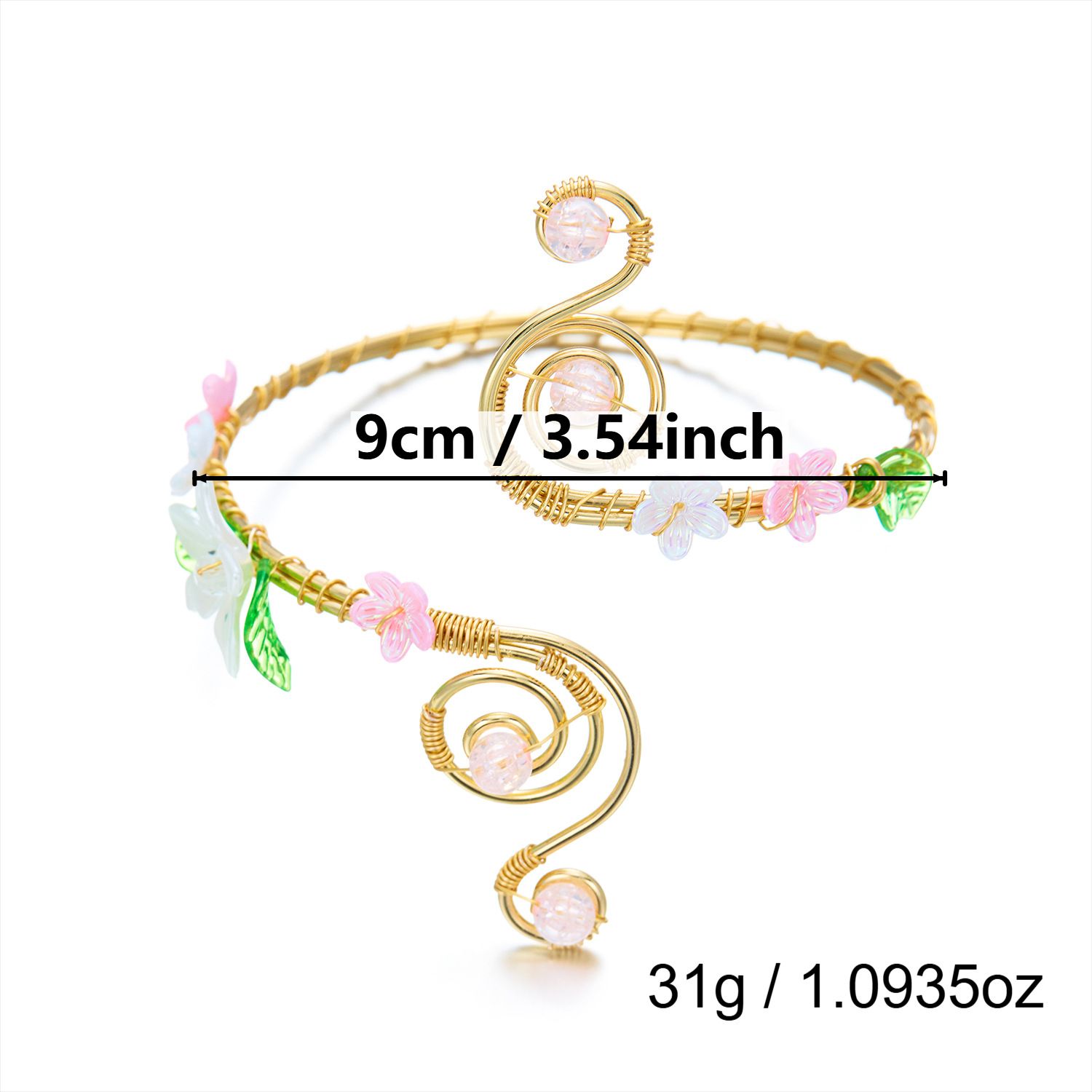 Flower-patterned open bracelet with geometric design for women