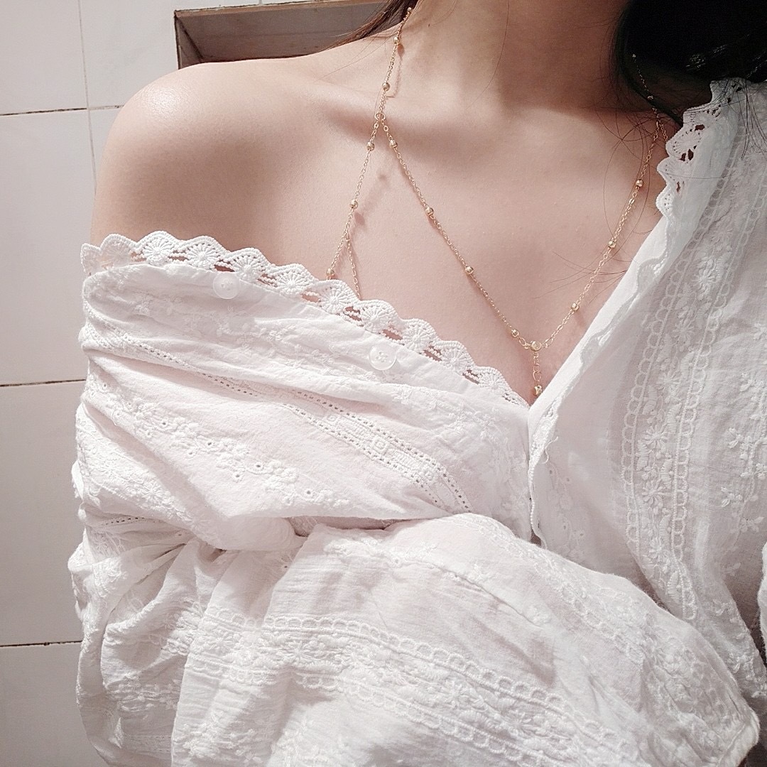 Sexy body chain necklace with silver lock collarbone design