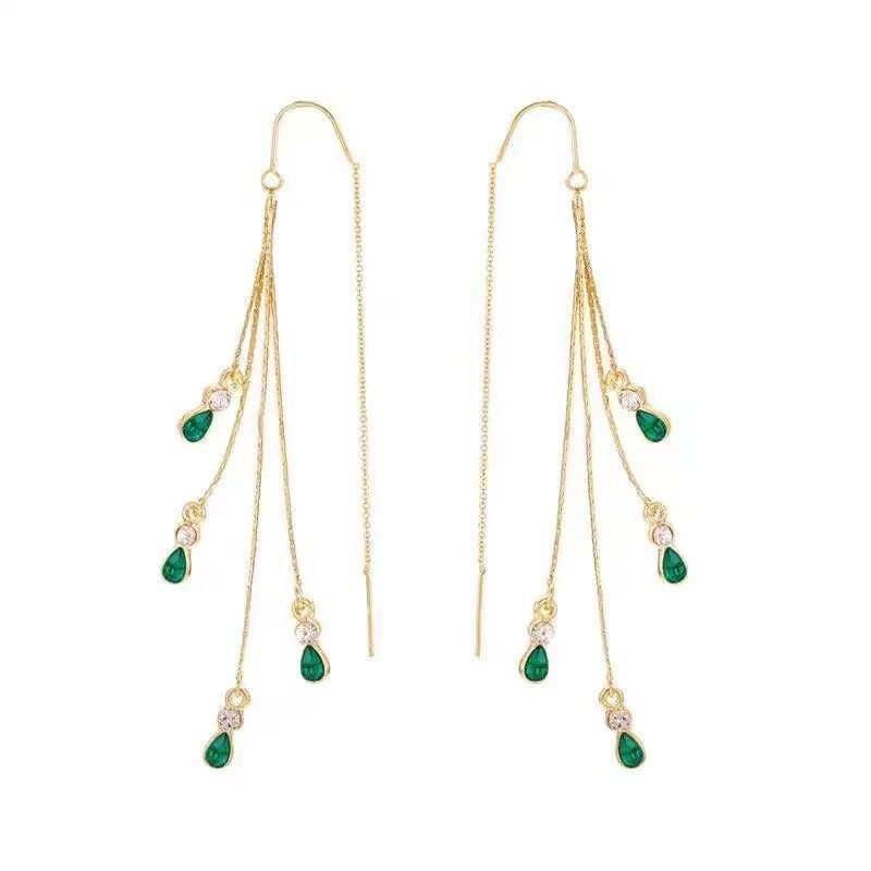 Blue Water Drop Tassel Earrings Korean Style Luxury