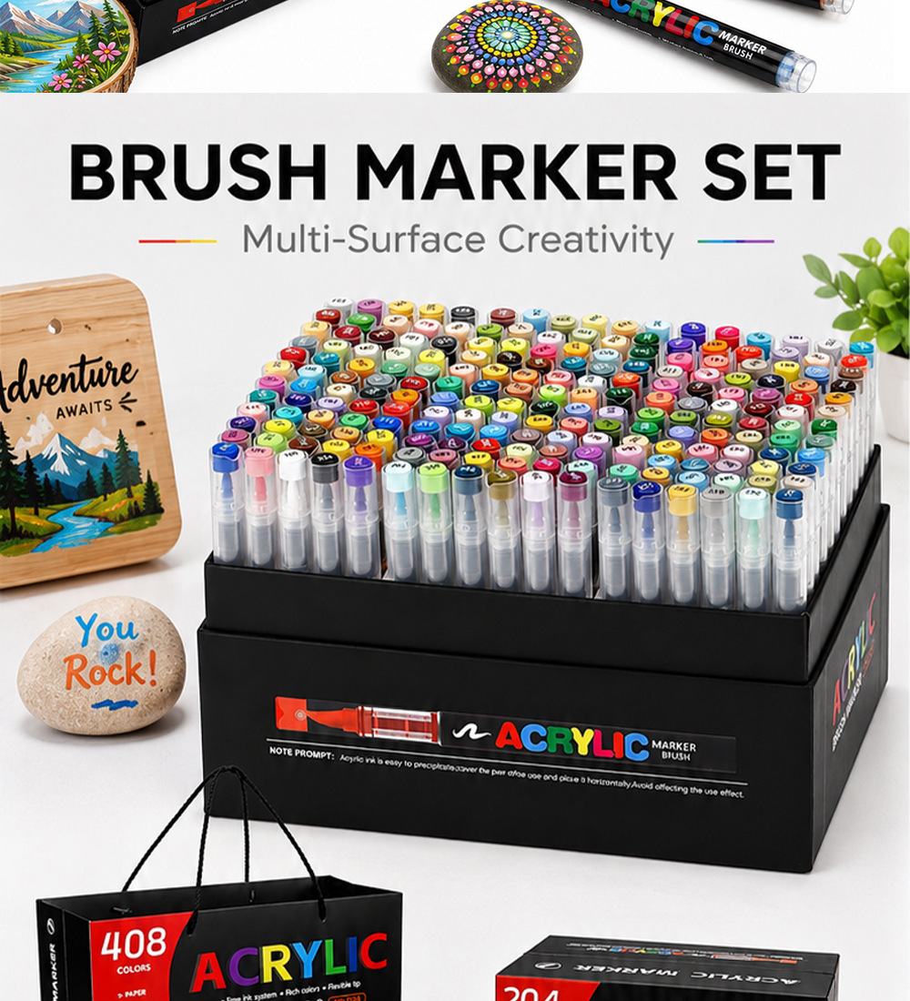240 renkli akrilik marker seti, yumuşak uç
