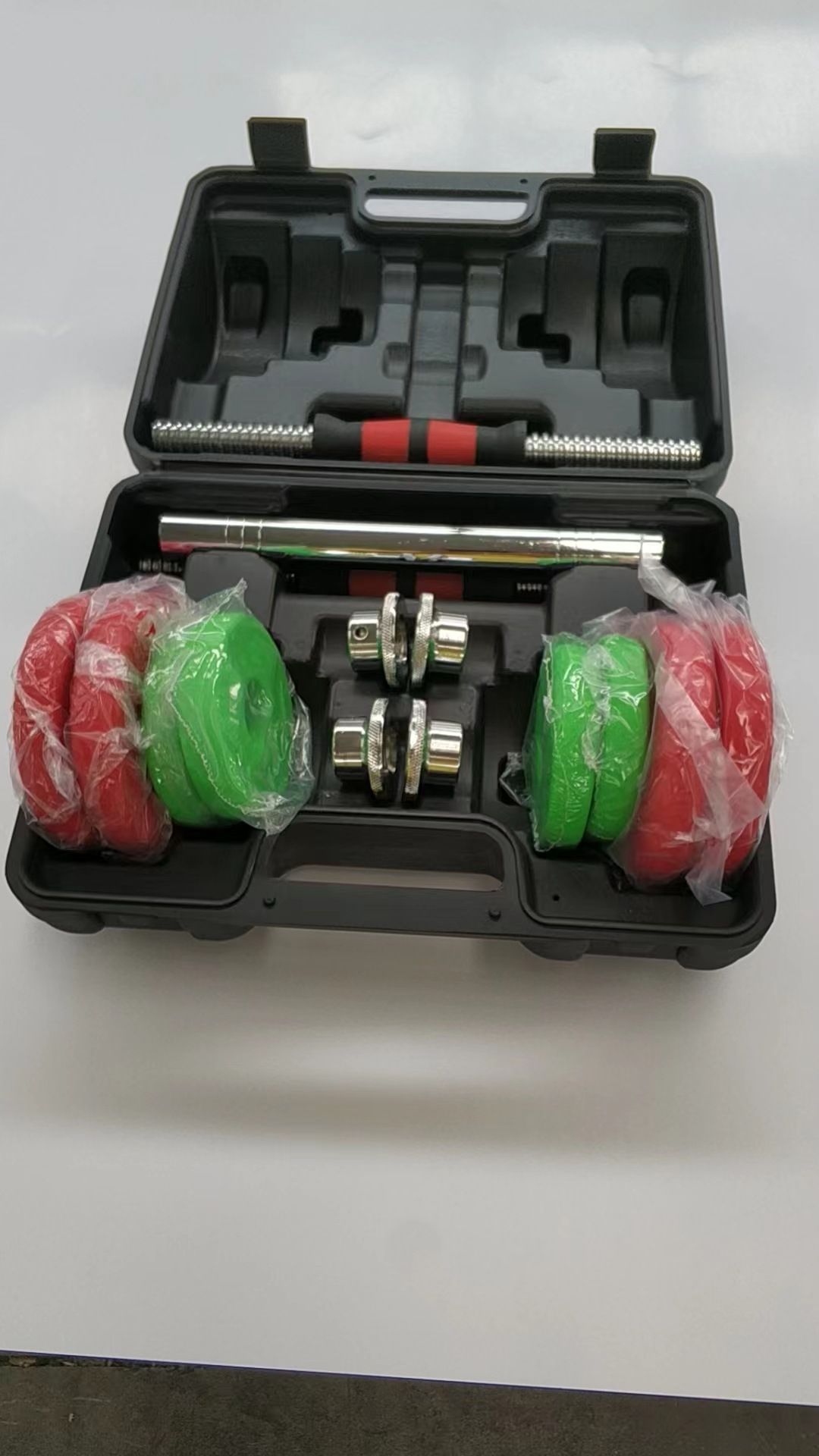 Colorful vinyl-coated dumbbell set, fitness shaping, adjustable