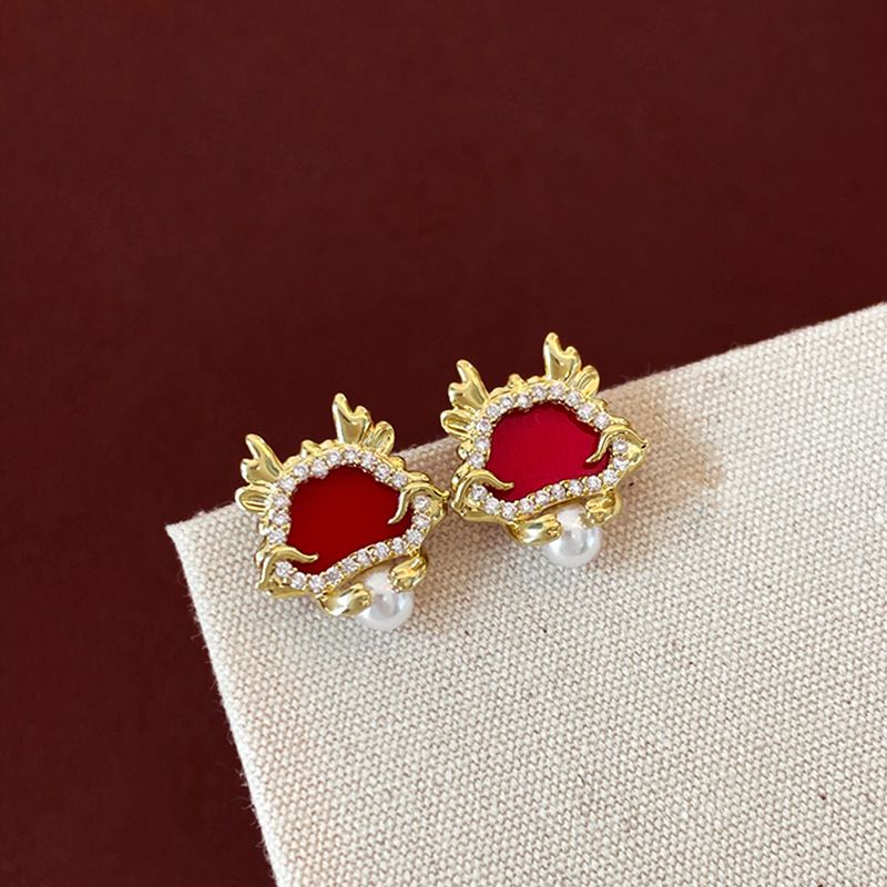 Vintage-Ohrringe in Rot mit Glasur-Tropfen
