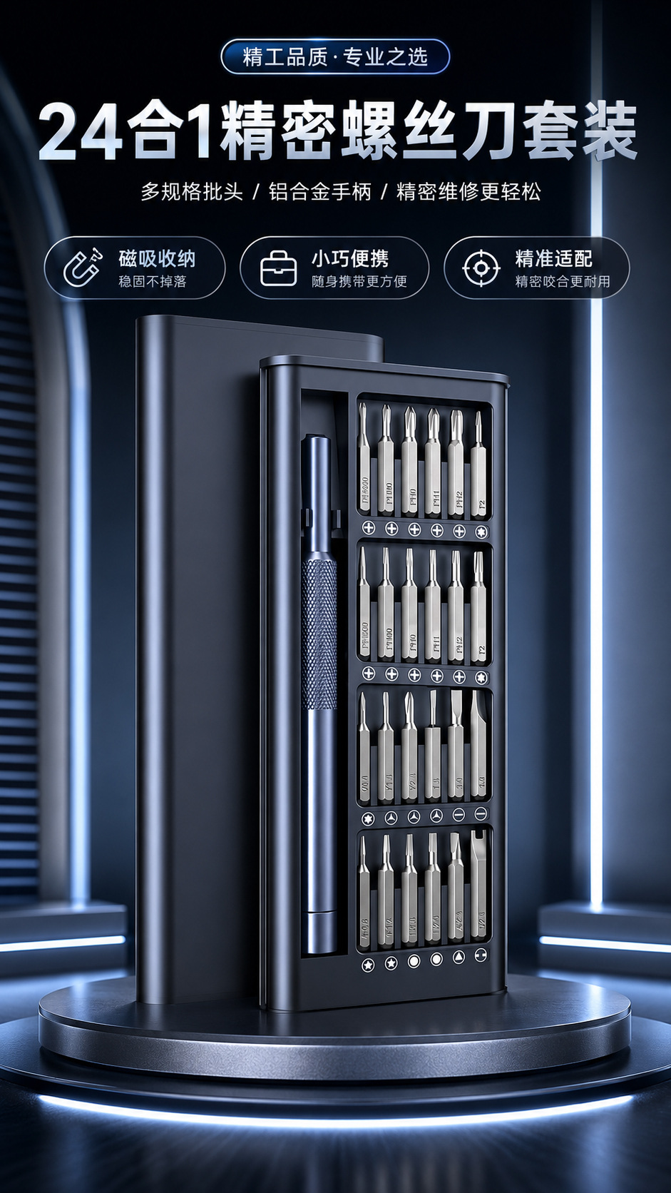 Screwdriver set, 24-piece, precision bits