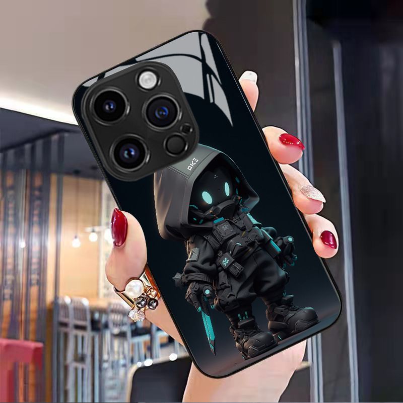 iPhone 17 Pro Max kılıfı, cyberpunk deseni, cam, trendy tasarım