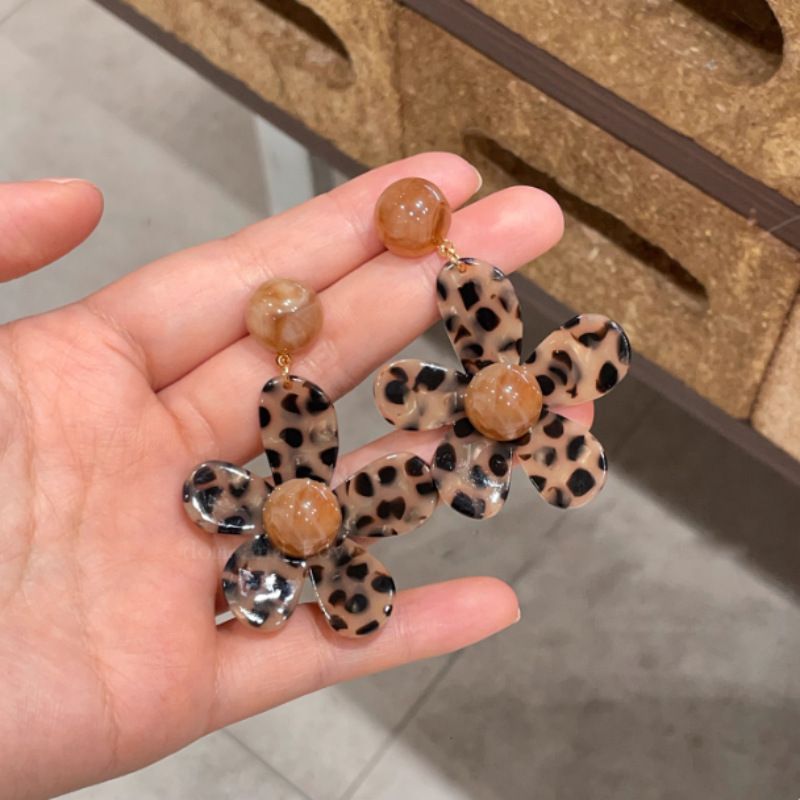 银针树脂虎眼石不对称耳环美拉德复古个性百搭耳钉轻奢高级感耳饰
