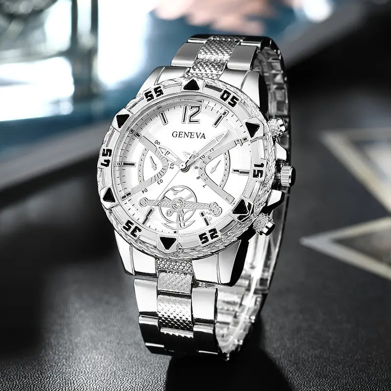 Men's wristwatch, steel strap, quartz, large dial