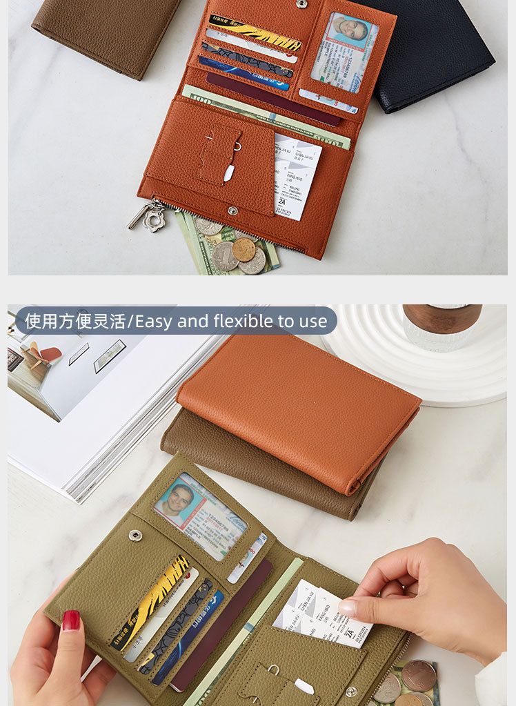 Genuine leather passport holder and wallet, multifunctional