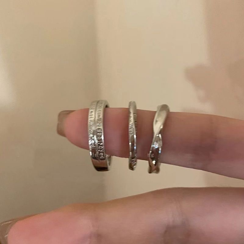 Silber dreiteiliges Ringset Damen, minimalistisch