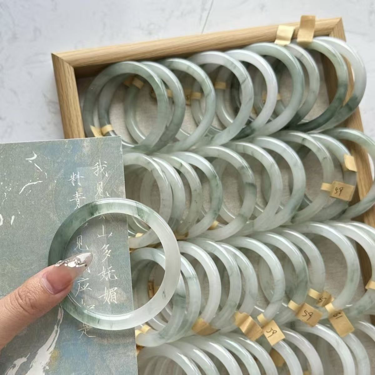 Hetian jade bracelet, clear water green, natural stone